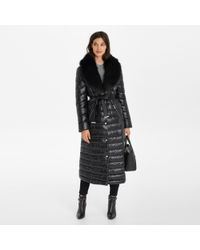Karl Lagerfeld Full Length Belted Puffer With Faux Fur Trim - Black