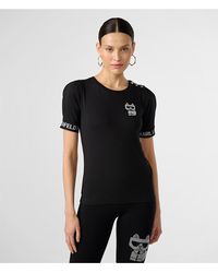 Karl Lagerfeld - | Women's Puff Sleeve Sequin Choupette T-shirt | Black | Cotton/spandex | Size 2xs - Lyst