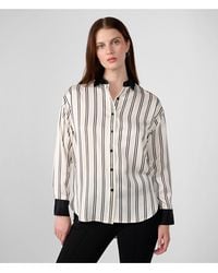 Karl Lagerfeld - | Women's Satin Back Stripe Button Down Blouse | Cream/black | Size 2xs - Lyst