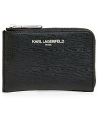 Karl Lagerfeld Logo Textured Leather Bifold Wallet in Black | Lyst