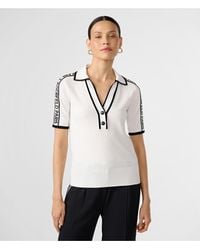 Karl Lagerfeld - | Women's Short Sleeve Logo Tape Polo Shirt Sweater | Soft White/black | Size Medium - Lyst