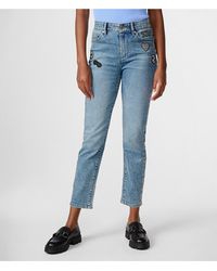 Karl Lagerfeld - | Women's Straight Leg Logo Patch Jeans | Bluestar | Cotton/spandex - Lyst