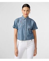 Karl Lagerfeld - | Women's Whimsy Pins Chambray Button Down Shirt | Icelandic Blue Wash | Size Xs - Lyst
