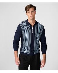 Karl Lagerfeld - | Men's Striped Half Zip Sweater Polo Shirt | Navy Blue | Size 2xl - Lyst