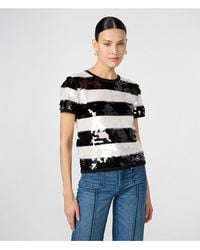 Karl Lagerfeld - | Women's Short Sleeve Sequin Stripe Sweater | Black/white | Size 2xs - Lyst