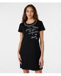 Karl Lagerfeld | Women's Logo T-shirt Dress- Sparkle Neck And Script | Black | Size 2xs