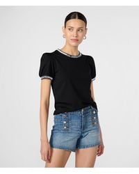Karl Lagerfeld - | Women's Puff Sleeve Ribbed Trim T-shirt | Black | Cotton/spandex | Size 2xs - Lyst