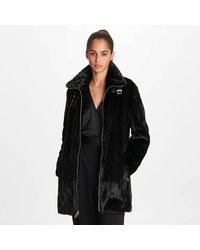 Karl Lagerfeld Faux Mink Stripe Zip Front Coat - Black
