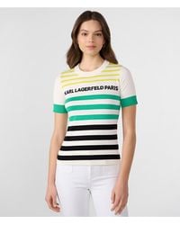 Karl Lagerfeld - | Women's Short Sleeve Stripe Logo Knit Sweater | Soft White/black/kelly/chartr | Rayon/nylon | Size Xs - Lyst