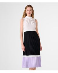 Karl Lagerfeld | Women's Silky Crepe Pleated Color Block Midi Dress | Black | Size 0