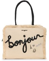 Karl Lagerfeld - | Women's Margot Fringe Zip Canvas Tote Bag | Black/natural - Lyst