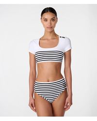 Karl Lagerfeld - | Women's Geraldine Cropped Swim Top | Soft White/black | Polyester/spandex | Size Xs - Lyst