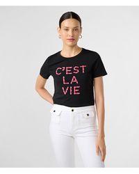 Karl Lagerfeld - | Women's C'est La Vie Daisy T-shirt | Black/pink | Cotton/spandex | Size 2xs - Lyst