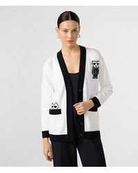 Karl Lagerfeld - | Women's Varsity Cardigan With Patches - Soft White Black | Soft White/black | Cotton/nylon | Size 2xs - Lyst