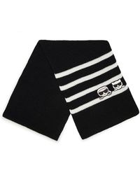 Karl Lagerfeld | Women's Varsity Stripe Karl Scarf | Black | Acrylic Rib Knit