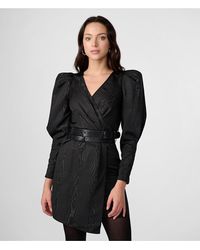 Karl Lagerfeld - | Women's Puff Sleeve Belted Wrap Dress | Black - Lyst