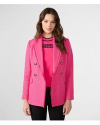 Karl Lagerfeld - | Women's Fringe Trim Tweed Blazer Jacket | Fuchsia Pink - Lyst