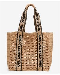 Karl Lagerfeld - | Women's Antibes Straw Logo Strap Tote Bag | Natural/black - Lyst