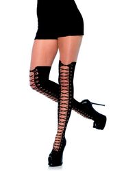 Leg Avenue All Tied Up Sheer Pantyhose With Opaque Faux Thigh High Boot Detail In Nude/black