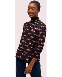 Kate Spade Love Birds Smocked Neck Blouse - Black
