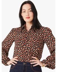 Kate Spade Dotty Leopard Ruffle-collar Shirt - Brown