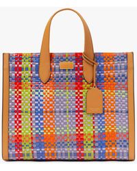 Kate Spade - Manhattan Madras Plaid Woven Straw Large Tote - Lyst