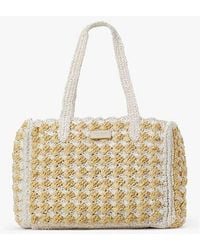 Kate Spade - High Tide Striped Crochet Raffia Medium Tote - Lyst
