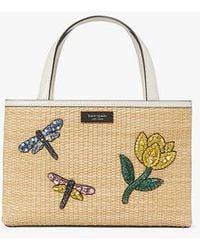 Kate Spade - Sam Icon Dragonfly Embellished Straw Small Tote, Natural - Lyst