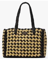 Kate Spade - High Tide Striped Crochet Raffia Medium Tote - Lyst