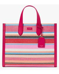 Kate Spade - Manhattan Striped Woven Straw Large Tote, Wild Raspberry - Lyst
