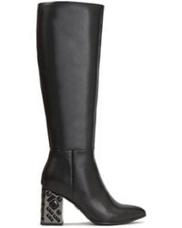 Kazar - Schwarze Lederstiefel Auf Einem Mit Kristallen Verzierten Metallabsatz - Lyst
