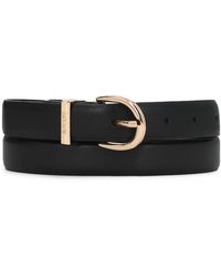 Kazar - Zwarte Leren Riem Met Ronde Gesp En Gouden Details - Lyst