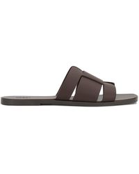 Kazar - Bruine Platte Leren Teenslippers - Lyst