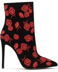 Kazar - Botas De Ante Con Flores Rojas Bordadas - Lyst