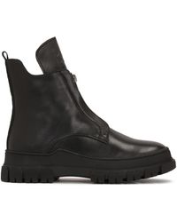 Kazar - Schwarze Flache Lederstiefel Mit Reißverschluss An Der Vorderseite Und Der Hohen Zunge - Lyst