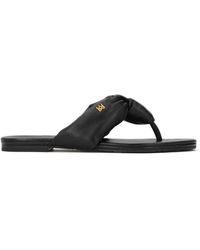 Kazar - Zwarte Teenslippers Van Natuurlijk Leer Met Knoop En Monogram - Lyst