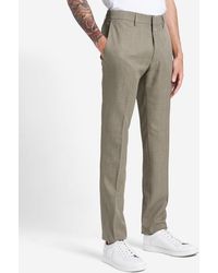Kenneth Cole | Stretch Slim Fit Flex Waistband Flat Front Chino Pant In Heathered Plaid In Oatmeal, Size: 30/30 - Multicolor