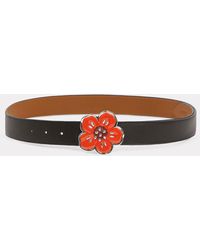 KENZO 'boke Flower' Wide Reversible Leather Belt. - White