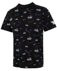 Nike - Logo Full Print Sports Training Short Sleeve Black T-shirt - Lyst