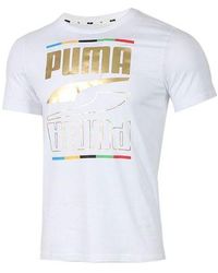 PUMA - Casual Sports Bronzing Logo Alphabet Printing Round Neck - Lyst