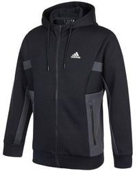 adidas - St Kn Spcr Jkt Contrasting Colors Pocket Knit Sports Hooded Logo Jacket - Lyst