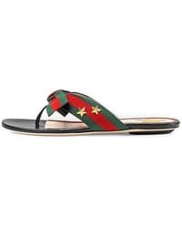 Gucci - Leather Web Bow Accent G-thong Sandals - Lyst