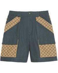 Gucci - Cotton Canvas Bermuda Gg Insert Shorts 'Dark' - Lyst
