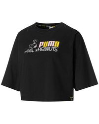 PUMA - X Peanuts Crossover Embroidered Logo Round Neck Loose Short Sleeve - Lyst