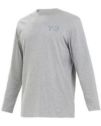 adidas - Y-3 Logo Pattern Micro Mark Casual Long Sleeves Round Neck Gray T-shirt - Lyst