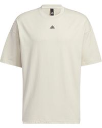 adidas - Solid Color Logo Loose Sports Short Sleeve Creamy T-Shirt - Lyst