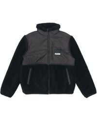 PUMA - Sherpa Contrasting Colors Sports Lamb's Wool Stand Collar Logo Jacket - Lyst