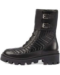 Gucci - Frances Chevron-quilted Leather Heeled Biker Boots - Lyst