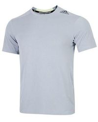 adidas - Stripe Logo Sports Training Round Neck Short Sleeve Blue T-shirt - Lyst