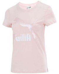 PUMA - Classics Logo Printing Round Neck Sports Short Sleeve Pink - Lyst
